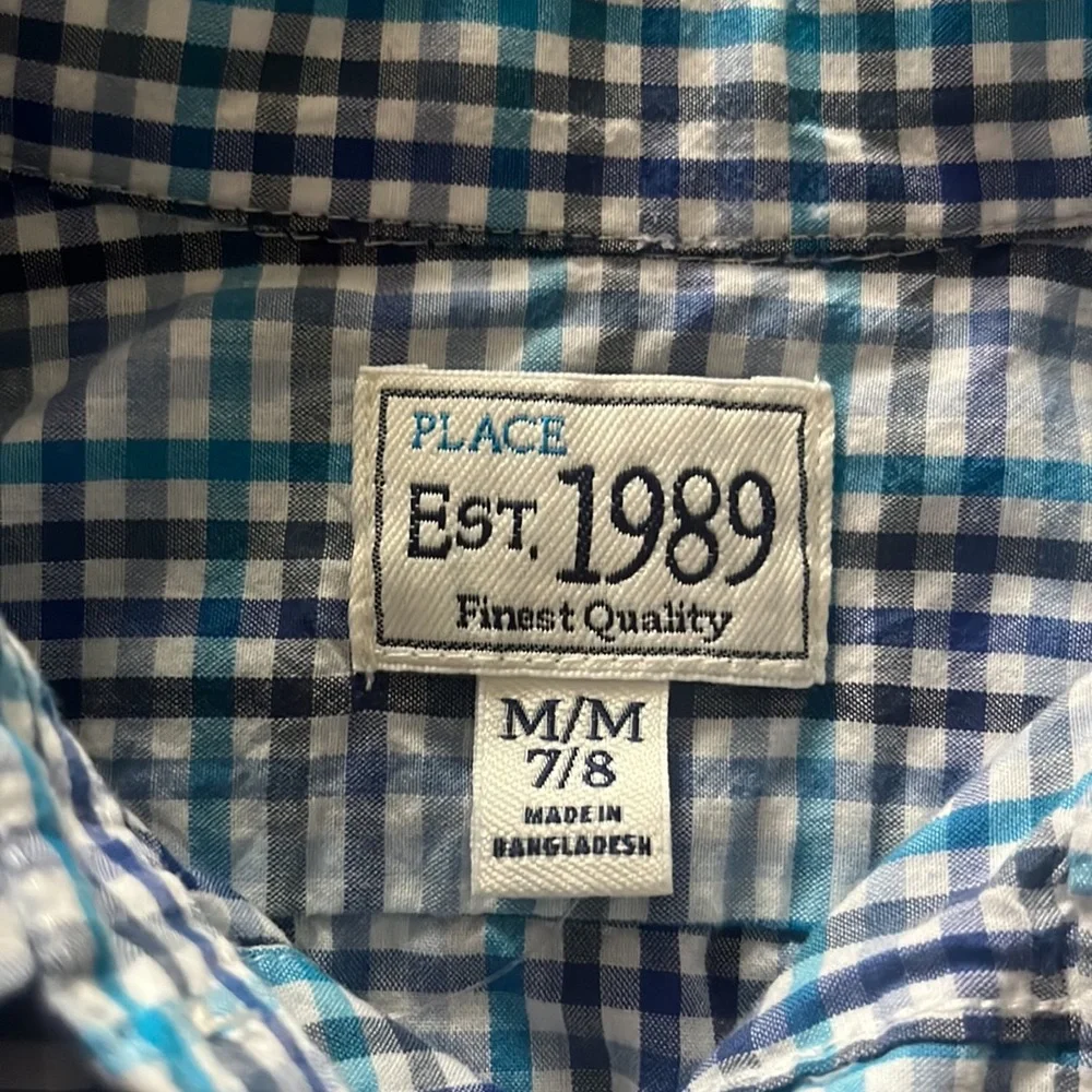 EUC The Children’s Place plaid button down camp shirt, sz 7/8